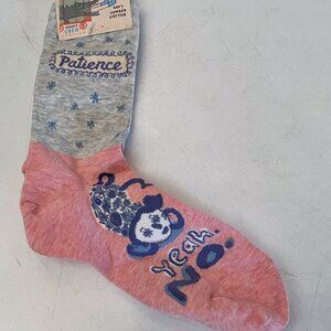 NEW Blue Q Womens Crew Socks "Patience, Yeah No" Saying NWT Funny